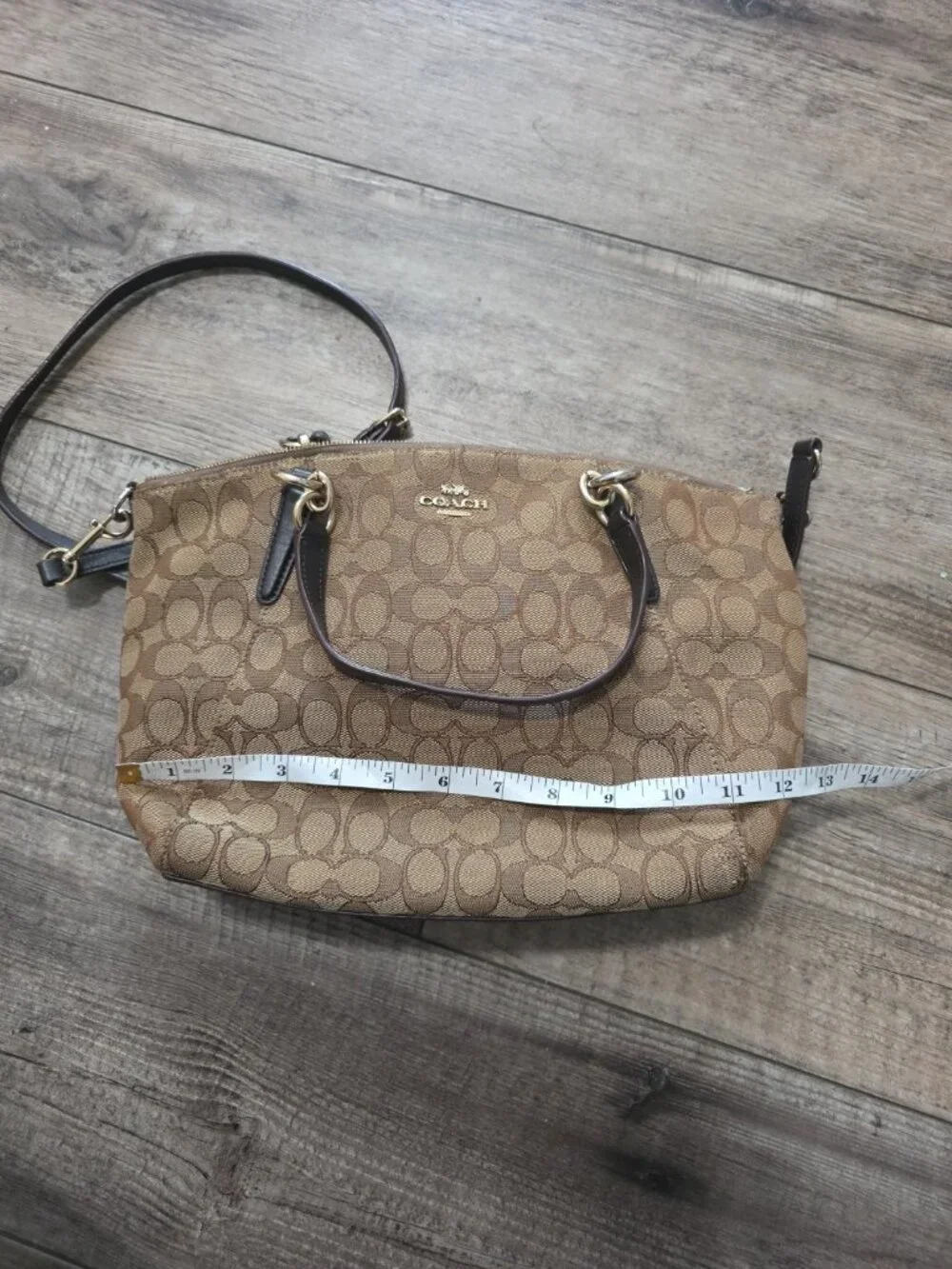 Coach VTG Beige/Brown Canvas and Leather Kelsey Satchel Crossbody - Signature C